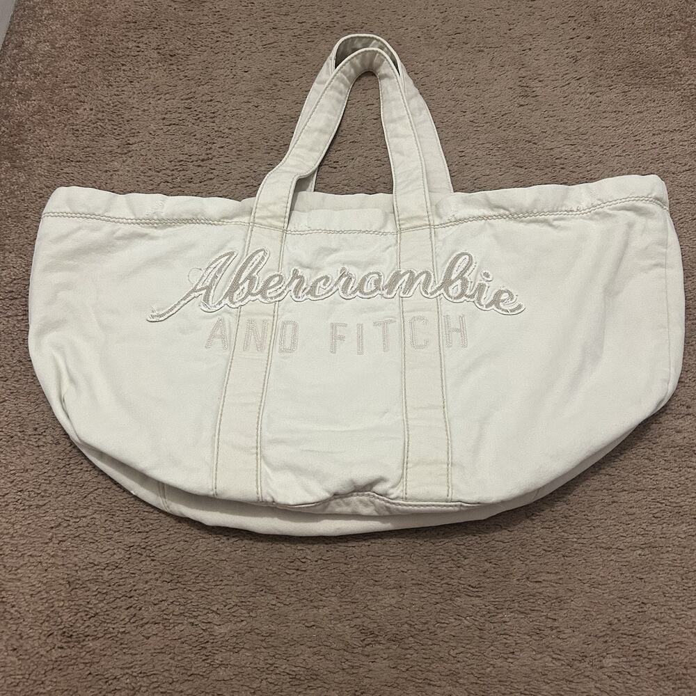 Y2K Abercrombie And Fitch Tote 3 Compartments Beige Appliqué Rare